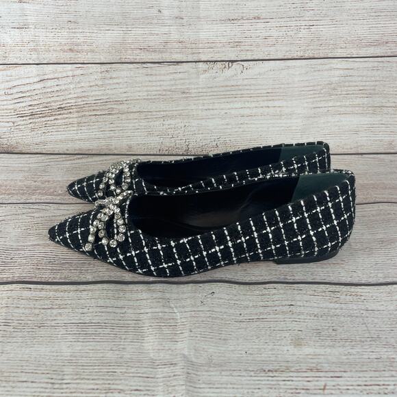 Larroude Lee Womens Sz 7.5 Flats Tweed Milano Black - Picture 7 of 12